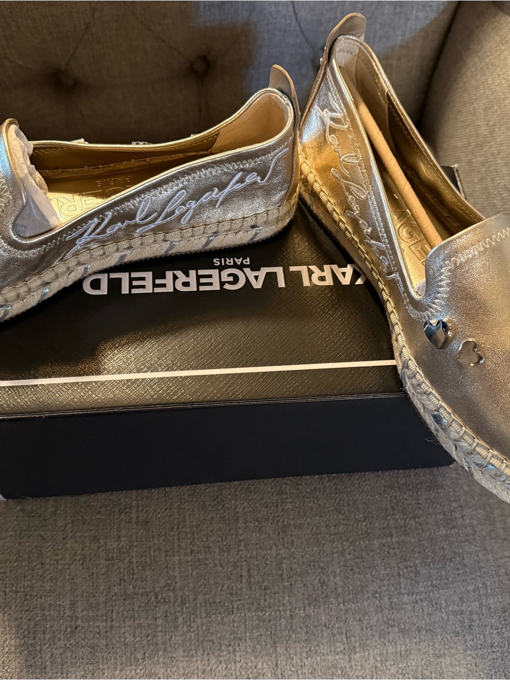 Karl Lagerfeld Metallic Gold Slip-On Espadrilles